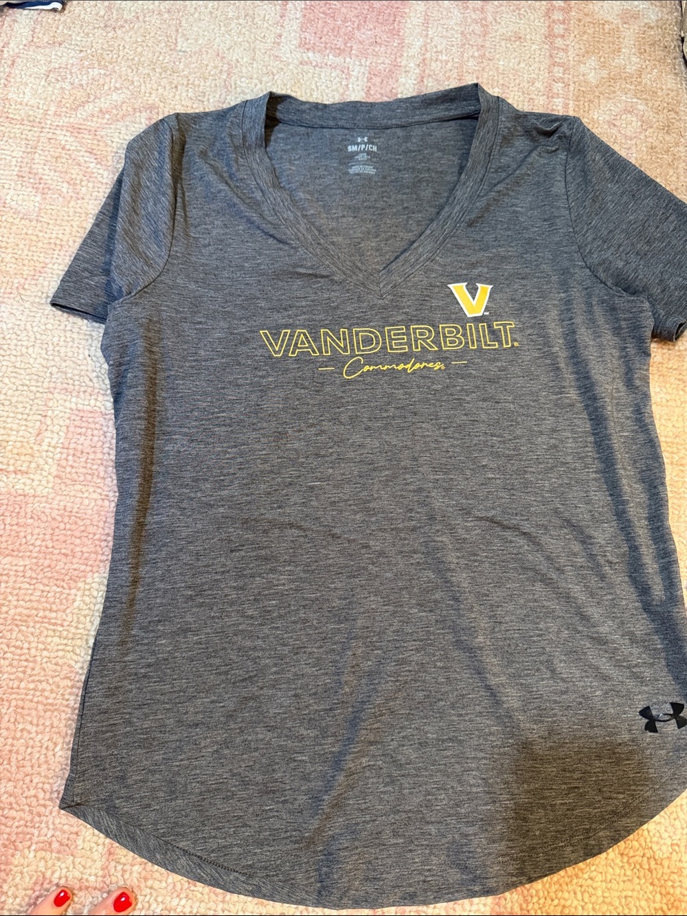 Under Armour Women's Vanderbilt Charcoal V-Neck Tee with Yellow Logo